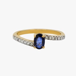 Sapphire Gemstone Oval Cut Halo Gemstone Ring, 14K Yellow Gold Gemstone Engagement Ring, Blue Sapphire Anniversary Ring Gift For Beloved