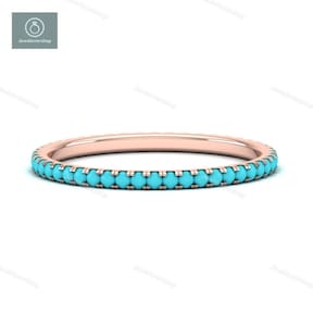 Turquoise Gemstone Ring, Full Micro Pave Band, 14K Solid Gold Eternity Band Ring, Real Turquoise Gemstone Ring, Stackable Dainty Band Ring