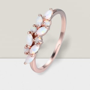 Vintage Marquise Opal Ring: 14K Rose Gold Art Deco Wedding Band