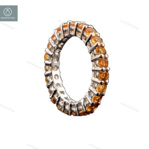 Art Deco Citrine Ring: Gold Plated Sterling Silver Stackable Band