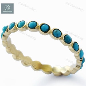 Turquoise Band Ring, Sterling Silver Ring, Blue Turquoise Jewelry, Stackable Ring, Minimalist Ring, Turquoise Gemstone Ring, 14K Gold Ring