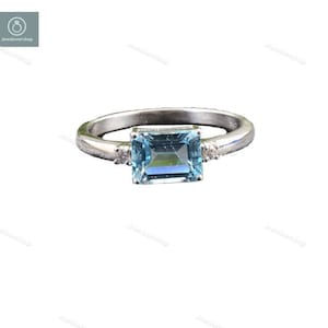Emerald Cut Aquamarine Ring: 14K Gold Art Deco Birthstone Jewelry