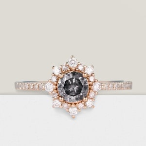 14K Gold Black Rutilated Quartz Ring: Art Deco Promise Ring
