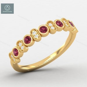 Garnet Ring, Half Eternity Band, Garnet Wedding Band, January Birthstone Ring, Stacking Band, Gemstone Ring, 925 Silver Ring, Gift For Her