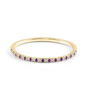 14k Gold Amethyst Ring: Half Eternity Wedding Band