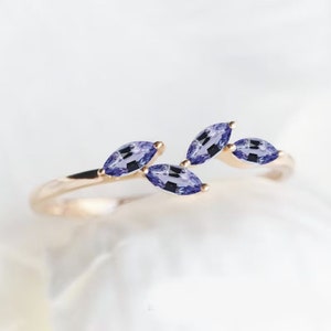 Vintage Tanzanite Ring: 14K Gold Half Eternity Wedding Band