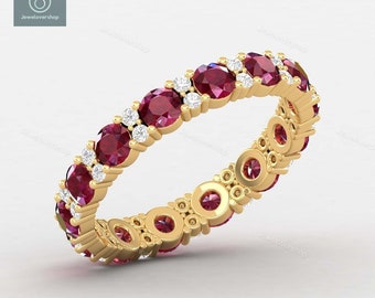Ruby Eternity Band: Sterling Silver Stacking Ring, Art Deco Style