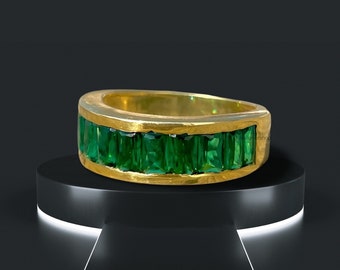 Vintage Green Emerald Eternity Ring 14K Gold Baguette Emerald Half Eternity Wedding Band Sterling Silver May Birthstone RingAnniversary Gift