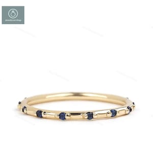 Vintage Art Deco Sapphire Wedding Band, 14K Yellow Gold Stacking Ring