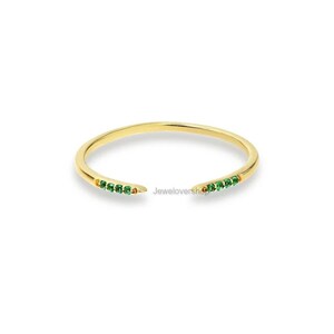 14K Solid Gold Emerald Eternity Ring: Dainty Stacking Band