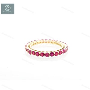 14K Gold Ruby Eternity Ring: July Birthstone Stacking Band