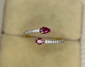 Natural Ruby and Diamond Ring: 14K Gold Eternity Stacking Ring, Dainty Band For Her