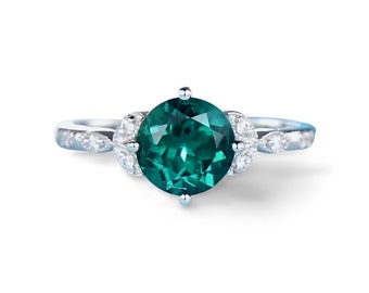 Emerald Engagement ring Emerald Wedding Ring Anniversary Ring Emerald Diamond Halo Ring Natural Diamond Ring Emerald Ring for Women emerald