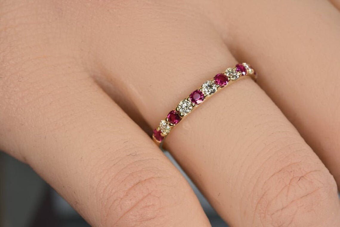 Ruby Diamond Ring 14K Gold Ruby Ring Natural Ruby Band Ruby | Etsy