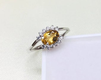 Dainty Golden Topaz Solitaire Ring, Natural Citrine Birthstone Ring, 925 Sterling Silver, Citrine Engagement Ring, Citrine Promise Ring