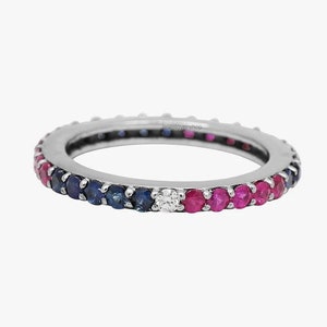 Alternating Ruby and Blue Sapphire Full Eternity Band 2mm Shared Prong Ruby Blue Sapphire Wedding Band Ruby Blue Sapphire Anniversary Stack