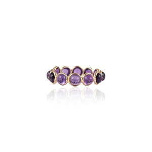 14K Gold Amethyst Wedding Band: Round Purple Stacking Ring