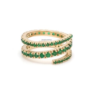 Emerald Band Ring, Solid 14K Yellow Gold Emerald Band Ring, Dainty Emerald Band Ring, May Birthstone Band Ring, 925 Silver Jewelry For Women