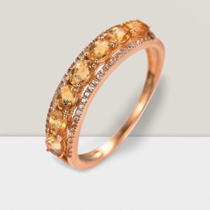 Citrine Half Eternity Band, November Birthstone Ring, Micro Pave Wedding Band, 925 Sterling Silver Ring, Engagement Ring, Stackable Ring