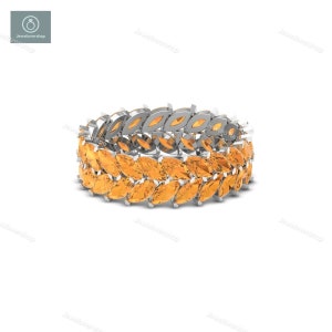 Art Deco Citrine Wedding Ring Dainty Stackable Ring Matching Band Citrine Ring Gold Plated Sterling Silver Anniversary Ring Marquise Ring