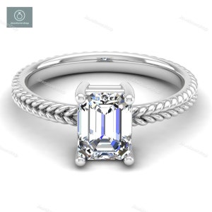 Emerald Cut White Topaz Halo Ring: Sterling Silver Art Deco Wedding Ring