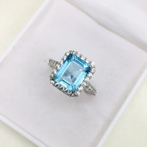 Sky Blue Topaz Ring Sterling Silver, Engagement, Promise, Gemstone Statement Ring Anniversary Birthday Gift For Her Mum Wife 14K Gold Ring
