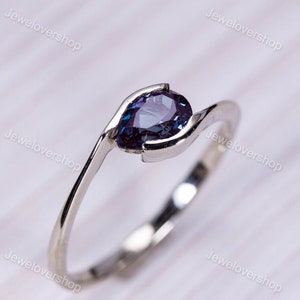 Alexandrite Ring, Dainty Ring, Pear Cut Alexandrite Engagement Ring, June Birthstone Ring, Promise Ring, 14K White Gold Ring, Gift For Her