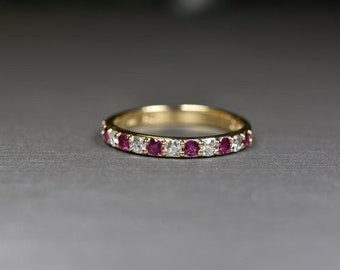 Ruby Diamond Ring, 14K Gold Ruby Ring, Natural Ruby Band, Ruby Wedding Band Ring, July Birthstone Ring, Anniversary Gift Ring, Ring For Her
