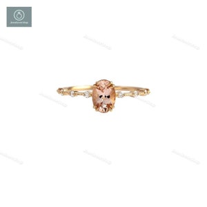 Anillo de morganita rosa, anillo de compromiso de morganita ovalada, anillo de halo, anillo llamativo, anillo de plata esterlina, anillo de oro rosa de 14 quilates, anillo de promesa, anillo de mujer