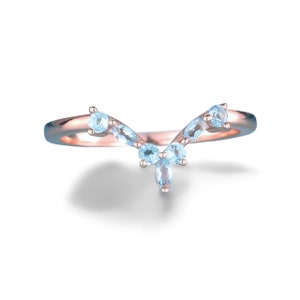 14k Gold London Blue Topaz Wedding Band Half Eternity Blue Topaz Ring Engagement Matching Band Delicate Anniversary Bridesmaid Gift For Love