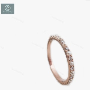 14k Rose Gold Pearl Eternity Ring: June Birthstone Band