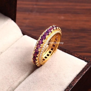 Amethyst Ring Amethyst Wedding Ring Full Eternity Band February Birthstone Ring Stacking Ring Sterling Silver Ring Anniversary Gift Ring