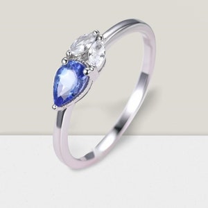 14K Solid Gold Sapphire Band Ring, Gold Plated Sapphire and Diamond Ring For Women, Eternity Sapphire Engagement Ring, Birthstone Jewelry