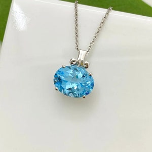 Handmade 14K White Gold London Blue Topaz Pendant: December Birthstone