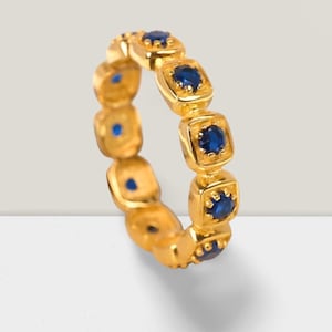 Full eternity sapphire wedding band yellow gold wedding band round sapphire matching stacking ring dainty marriage ring anniversary ring