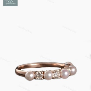 14K Gold Pearl and Diamond Ring: Art Deco Half Eternity Band