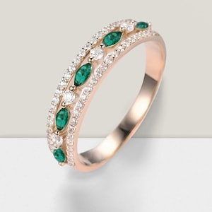 Emerald Band, Eternity Band, Matching Band Ring, Dainty Stacking Ring, Emerald wedding Band, Anniversary Ring, Emerald Birthstone Ring