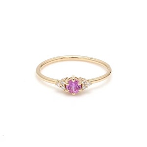 Pink Sapphire Ring, 14k Gold Diamond and Sapphire Engagement Ring, Natural Pink Sapphire Promise Ring, Gold Birthstone Ring, Gifts For Her