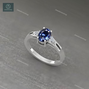 Vintage Art Deco Blue Sapphire Ring, Sterling Silver Promise Ring