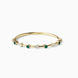14K Gold Emerald Eternity Ring: Minimalist Art Deco Band