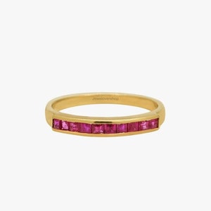 14K Gold Ruby Ring: Princess Cut July Birthstone Anniversary Band