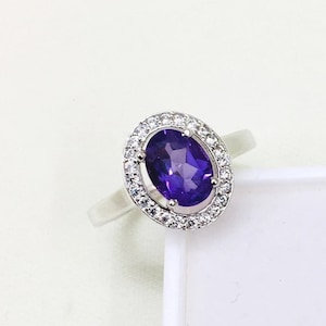 14K Solid Gold Genuine Amethyst Ring, February Birthstone Ring, Purple Amethyst Ring, Unique Amethyst Ring, Silver Stacking Amethyst Ring