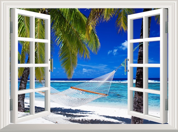 Tropical Beach Wall Decal Wall Sticker 3D Window Effect View