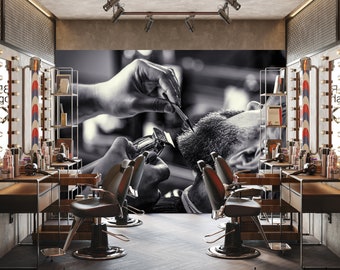 3D Barber Shop Wallpaper Tools Wall Mural Decal Mural Photo Sticker Decal Wall Self-Adhesive Wall Art Design printed Removable Wallpaper