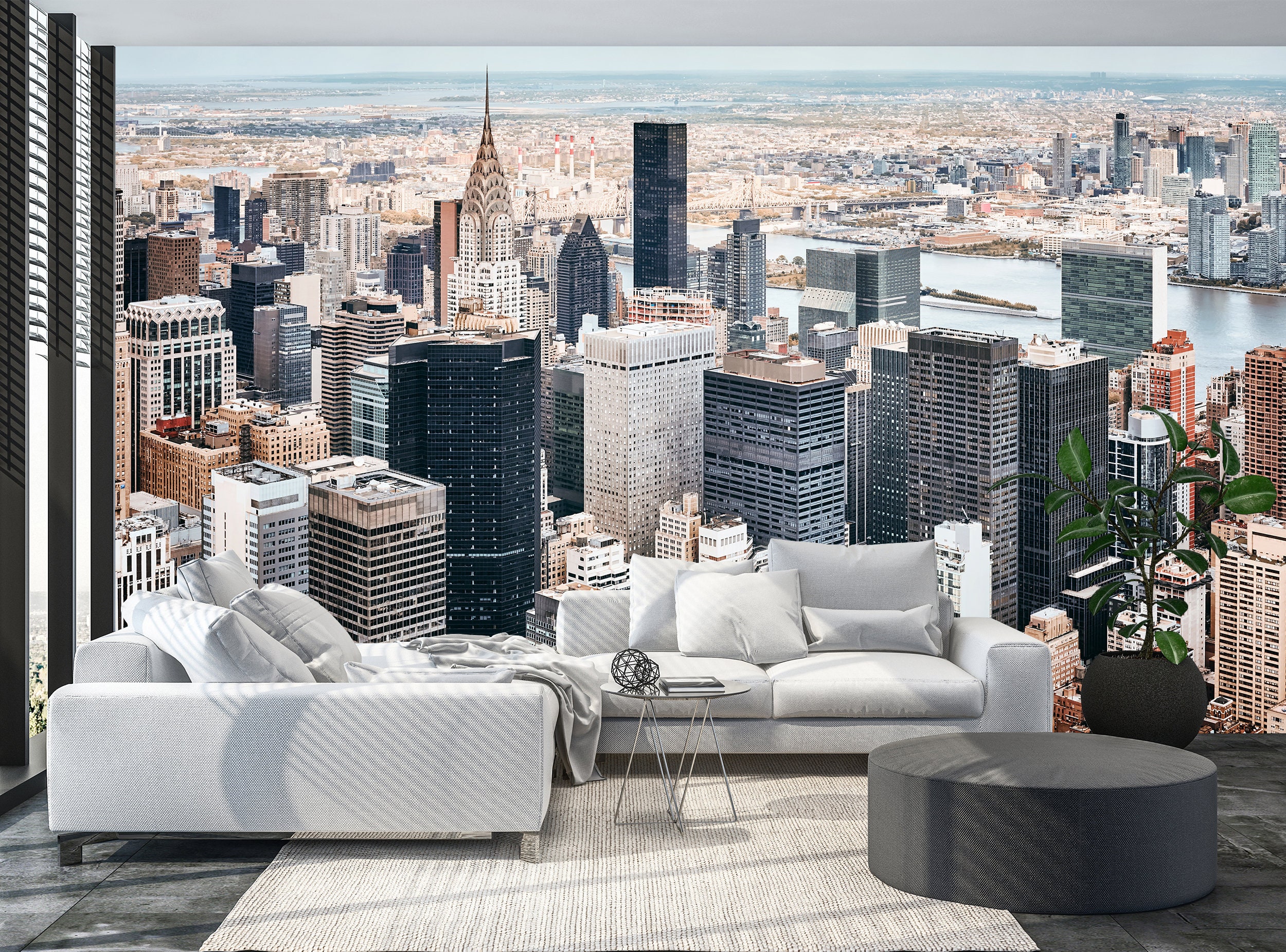 Manhattan City Skyline Wall Mural Peel and Stick Wallpaper Etsy