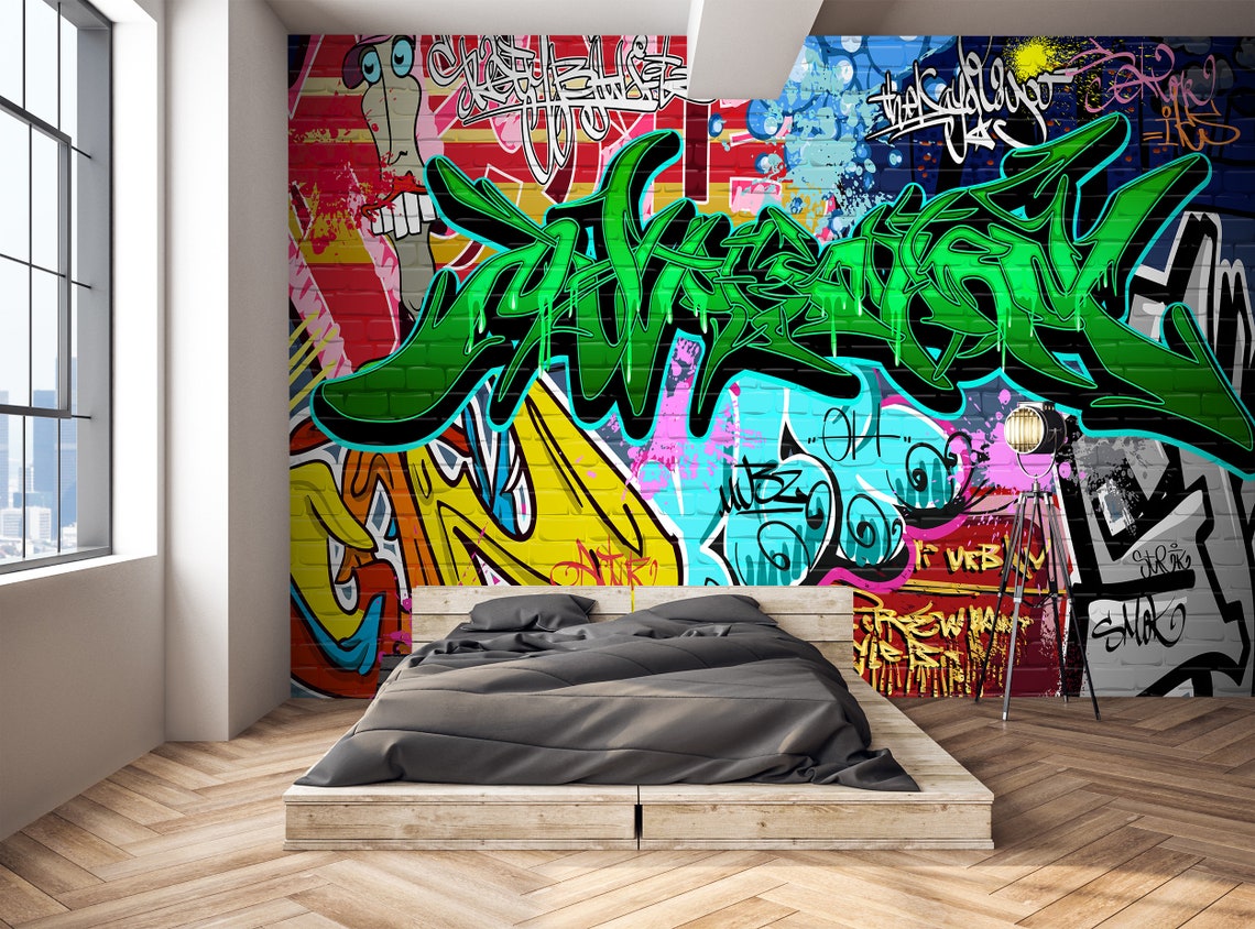 Graffiti Peel and Stick Wallpaper / Graffiti Wallpaper / | Etsy