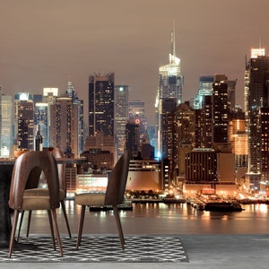 New York City Tapete, Stadt Wandbild, Schälen und aufkleben Tapeten Nachtansicht Manhattan Wandbild, Wieder ablösbar, Lounge Büro Loft Modern