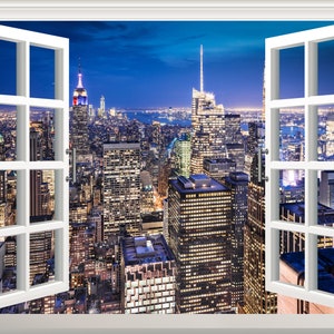 New York City Aufkleber Wandaufkleber 3D Fenster Effekt Ansicht Skyline Wandtattoo, Fake Fenster, Abnehmbarer Kunst Wanddekor Poster, Vinyl Aufkleber