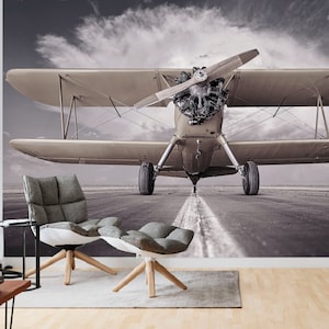 Runway Airplane Wallpaper: Peel and Stick Vinyl Wall Mural
