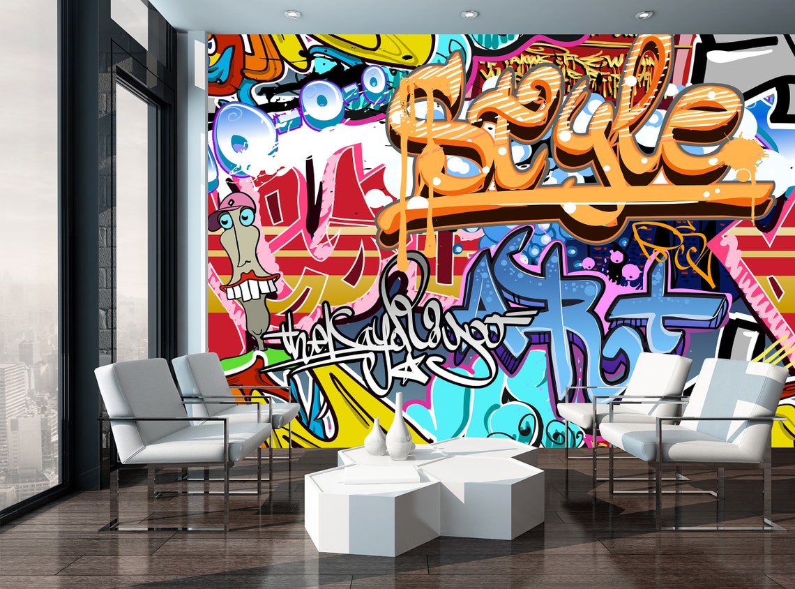 Graffiti Peel and Stick Wallpaper / Graffiti Wallpaper/ | Etsy
